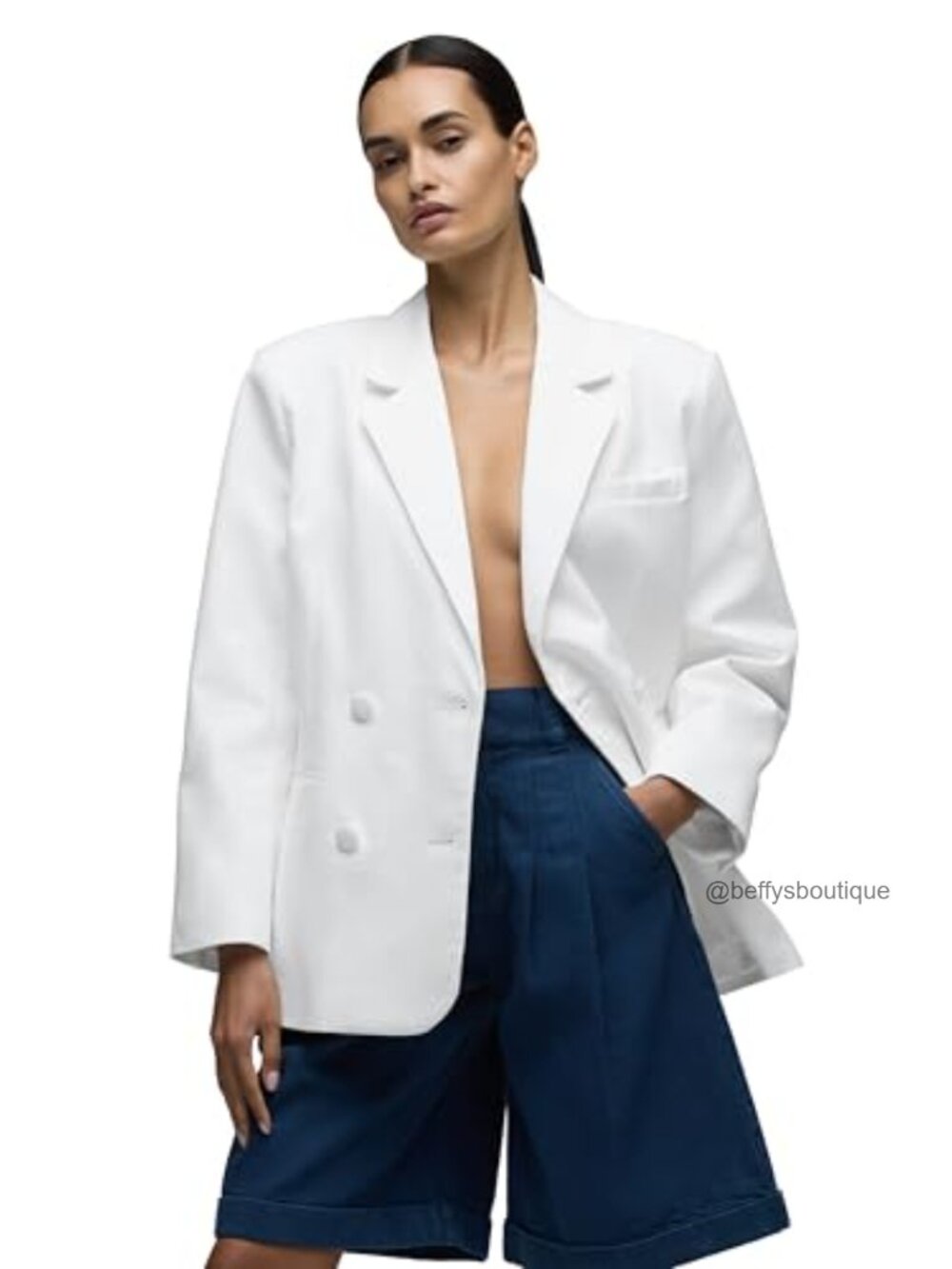 Oversized Double Breasted Blazer Cotton Rayon Blend Lined
